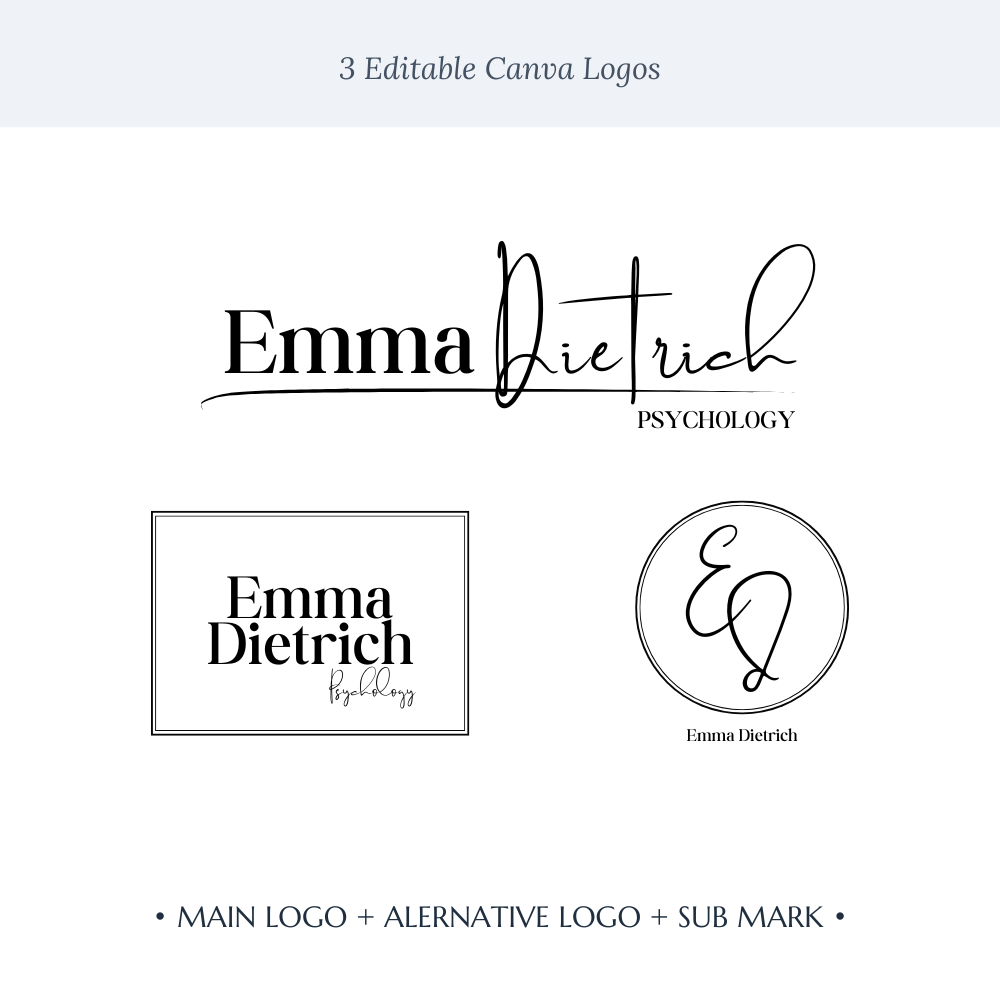 EMMA | Coach - Expert | DIY Logo Design Template, Editable Logo Package, Custom Logo for Business, Modern Logo Set, Black and White Logo Kit, Instant Download