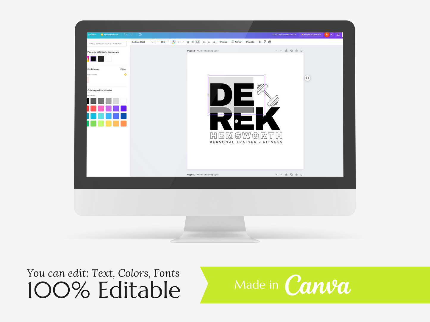 FELIX | Fitness & Trainer Logo Kit | DIY Black & White Canva Template, Modern Branding Design