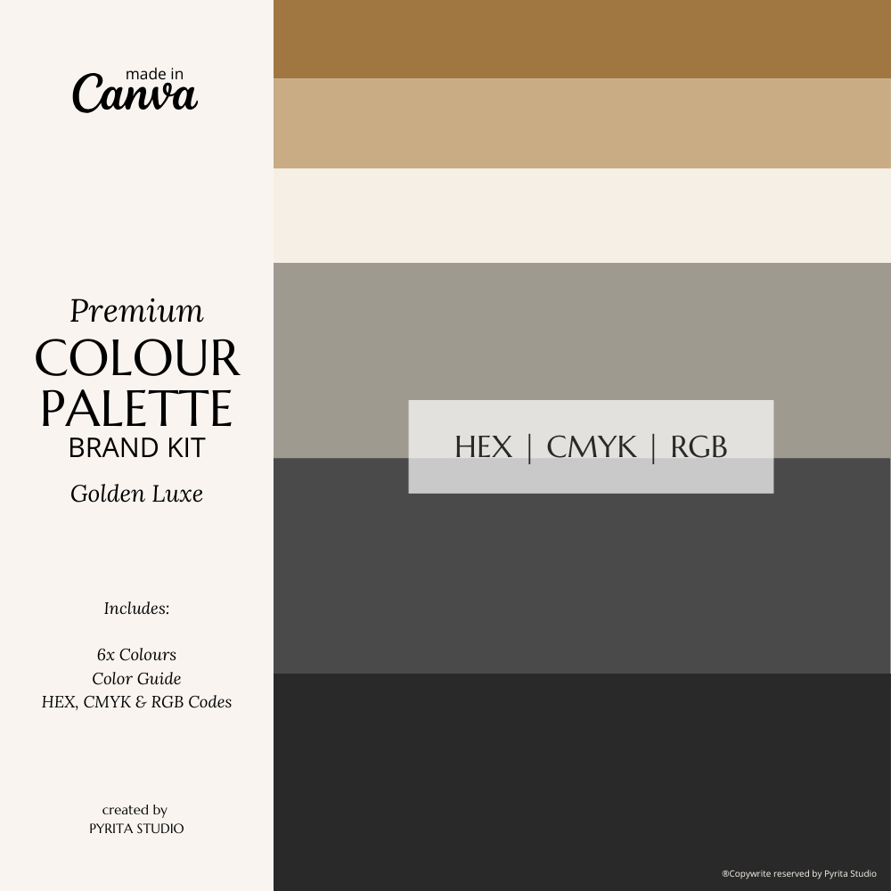 Golden Luxury | Luxury Brand Colour Palette | Editable Canva Template with Hex Codes | Black Beige Gold Palette