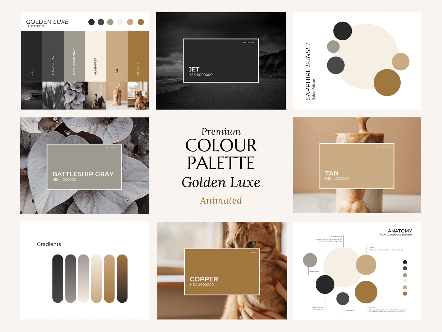 Golden Luxury | Luxury Brand Colour Palette | Editable Canva Template with Hex Codes | Black Beige Gold Palette