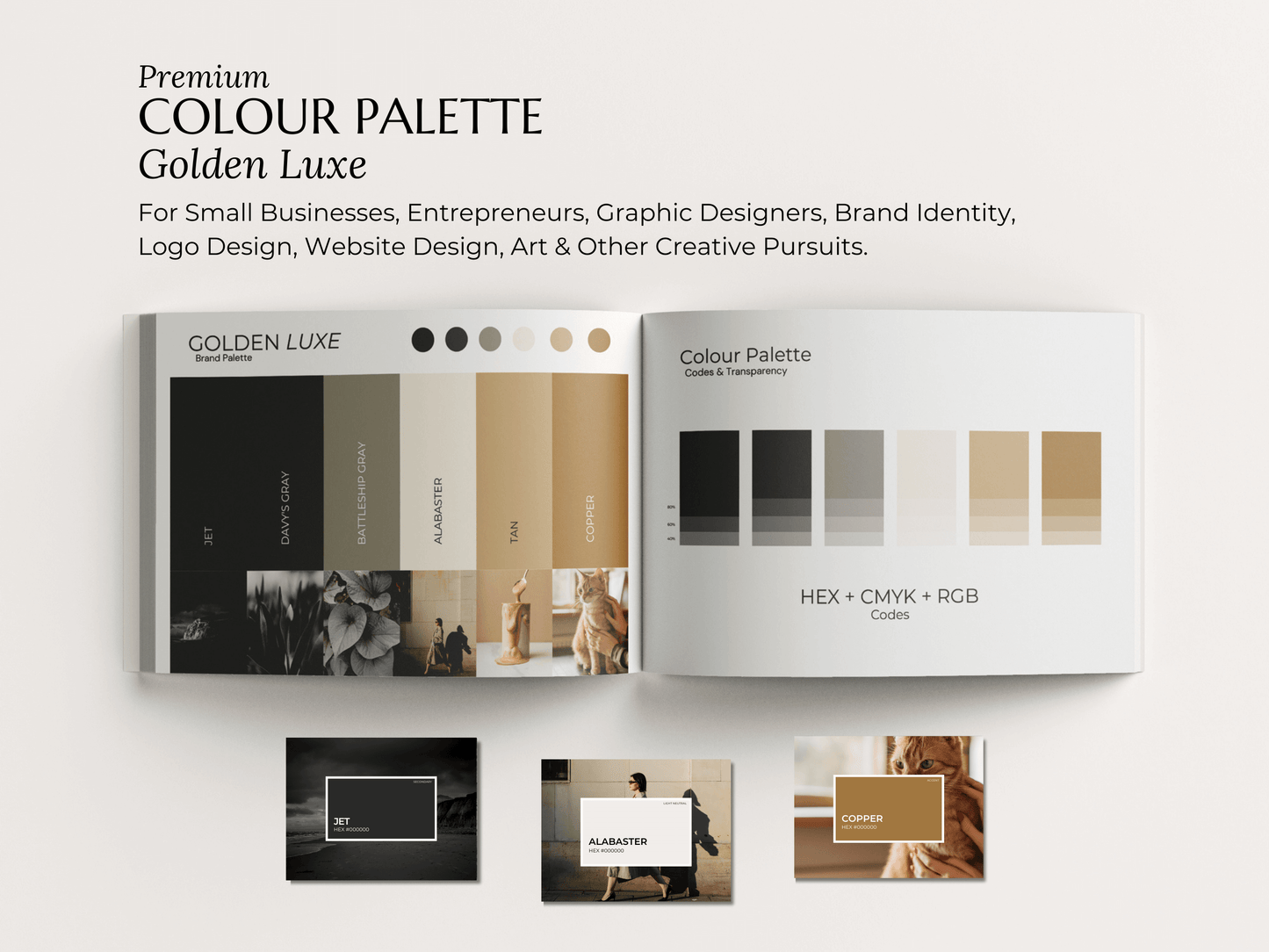 Golden Luxury | Luxury Brand Colour Palette | Editable Canva Template with Hex Codes | Black Beige Gold Palette