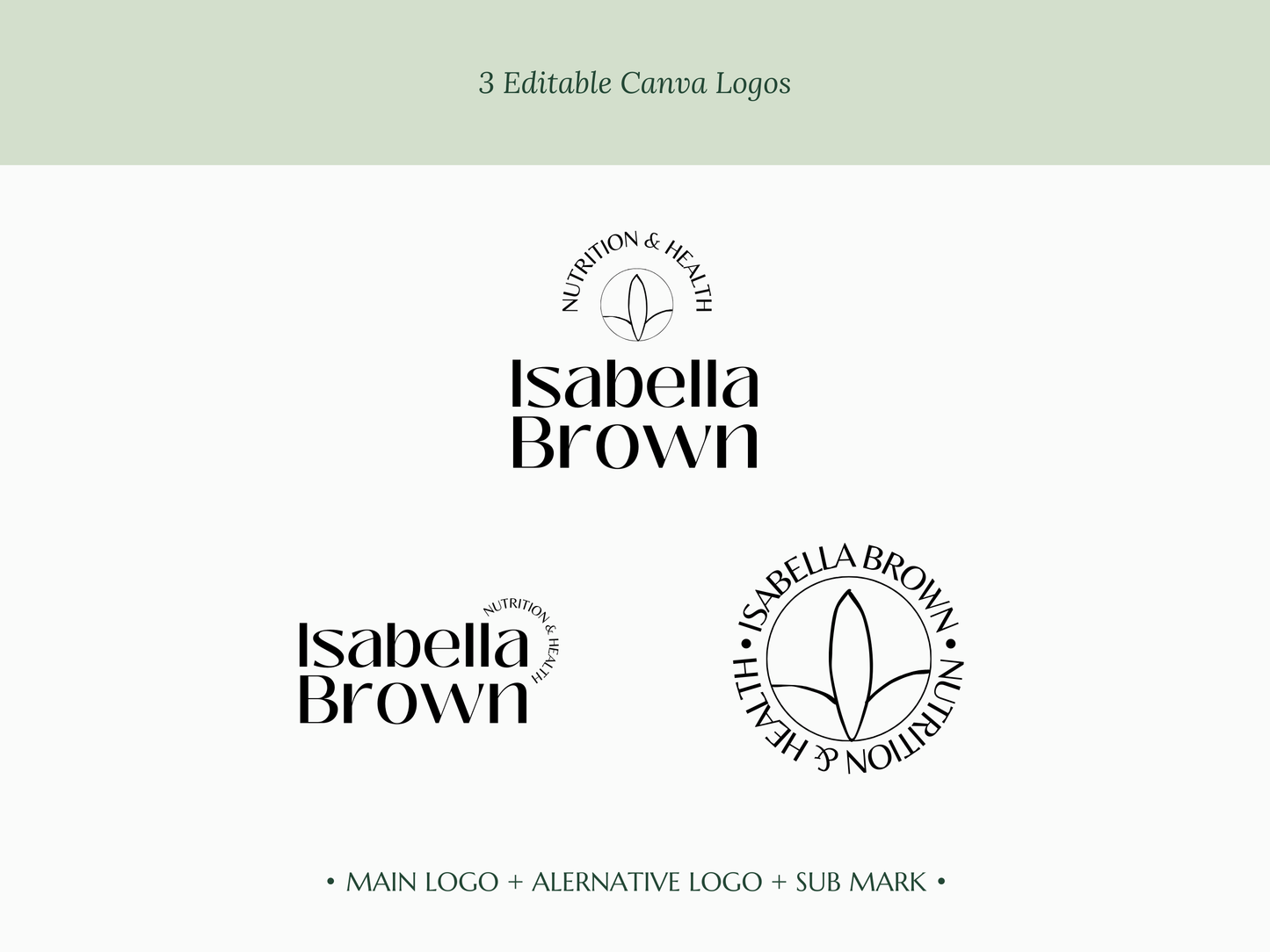 ISABELLA | Nutritionist & Health Logo Kit | DIY Canva Template, Black & White Modern Branding