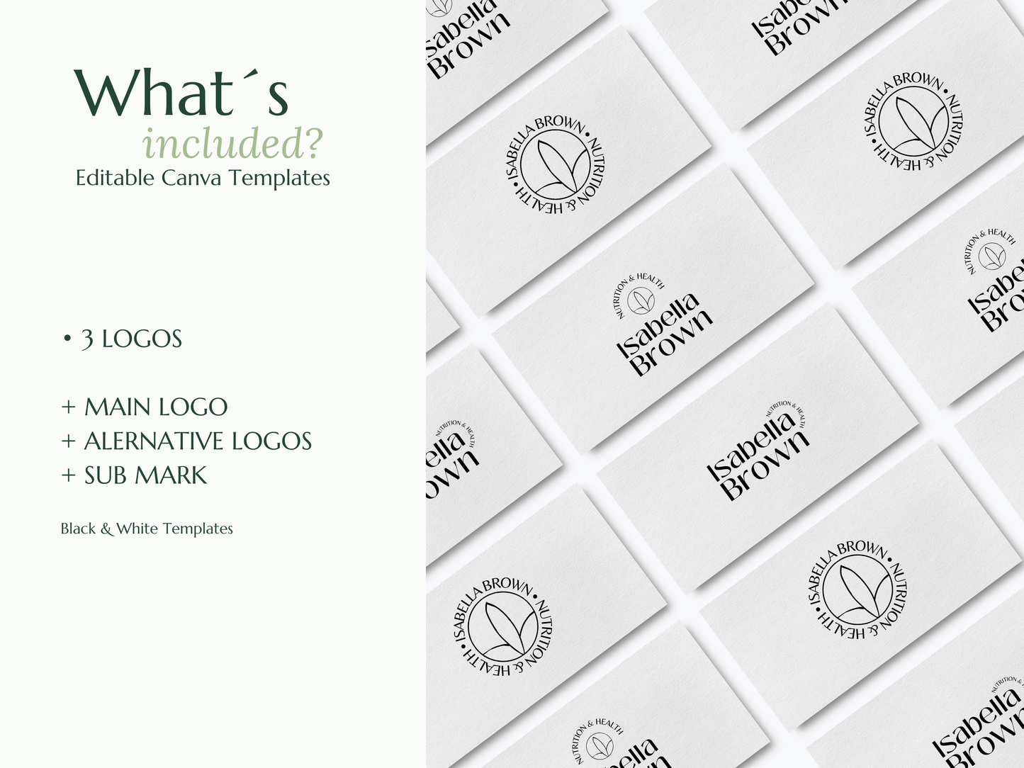ISABELLA | Nutritionist & Health Logo Kit | DIY Canva Template, Black & White Modern Branding