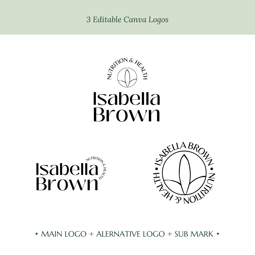 ISABELLA | Nutritionist & Health Logo Kit | DIY Canva Template, Black & White Modern Branding