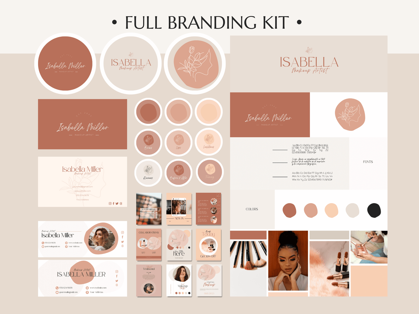 ISABELLA | BEAUTY - MAKEUP | DYI Personal Branding Kit | Canva Templates - Logos, Brand Board, Business Card, Email Signature, Social Media Kit