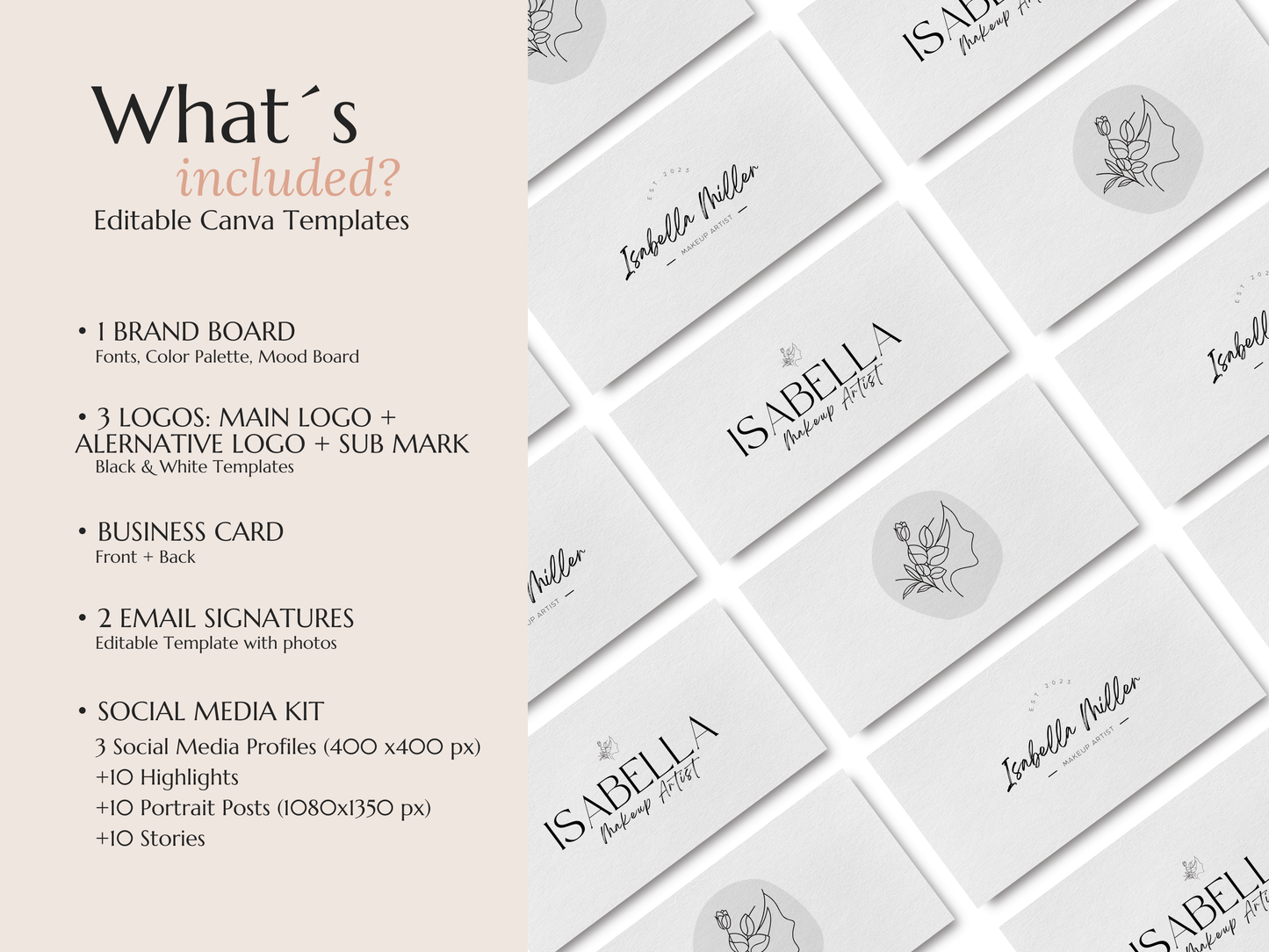 ISABELLA | BEAUTY - MAKEUP | DYI Personal Branding Kit | Canva Templates - Logos, Brand Board, Business Card, Email Signature, Social Media Kit