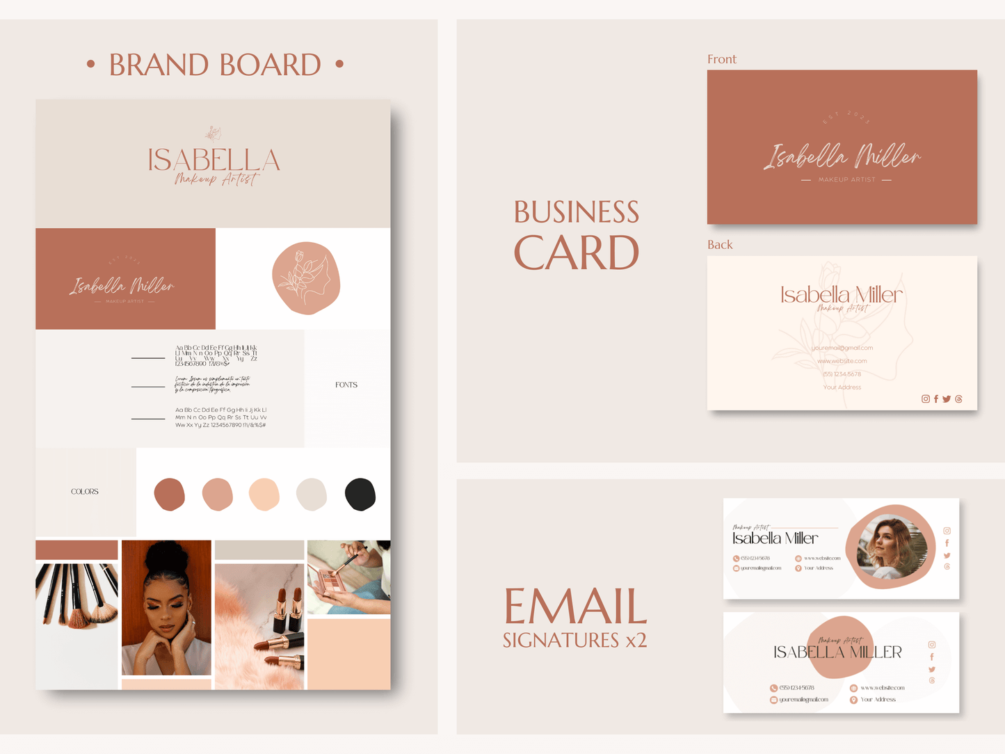 ISABELLA | BEAUTY - MAKEUP | DYI Personal Branding Kit | Canva Templates - Logos, Brand Board, Business Card, Email Signature, Social Media Kit