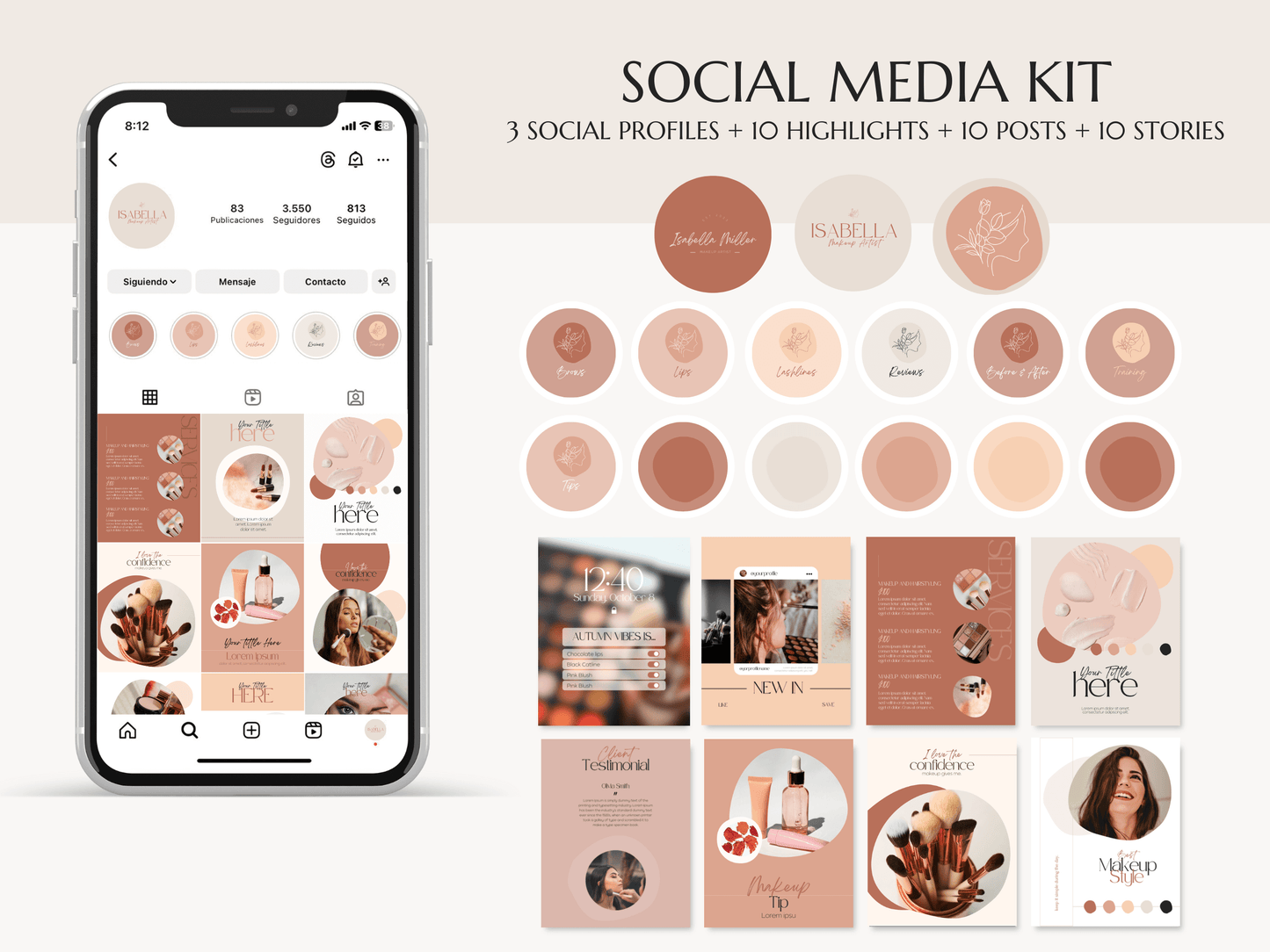 ISABELLA | BEAUTY - MAKEUP | DYI Personal Branding Kit | Canva Templates - Logos, Brand Board, Business Card, Email Signature, Social Media Kit