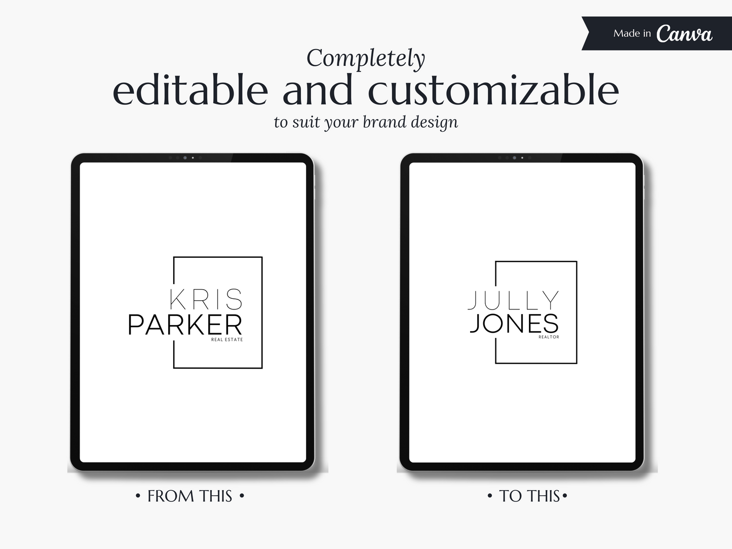 KRIS | Realtor Logo Kit | DIY Canva Template, Black & White Elegant Branding Package