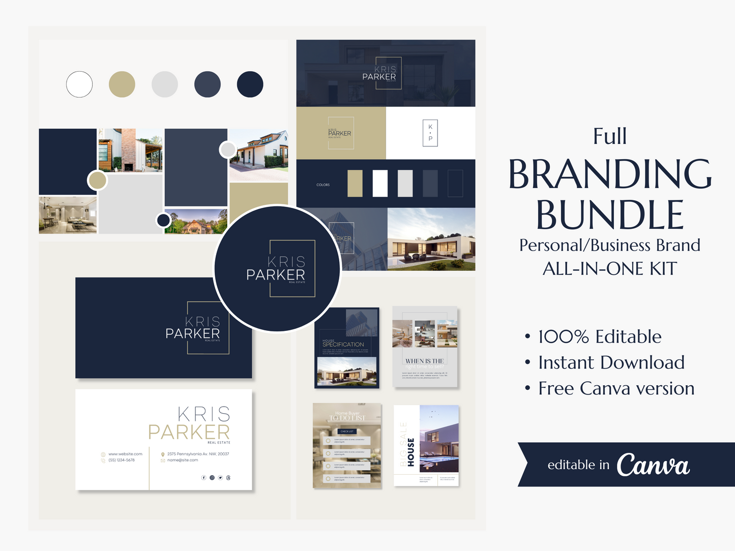 KRIS | REAL ESTATE - REALTOR - EXPERT | DYI Personal Branding Kit | Canva Templates - Logos, Brand Board, Business Card, Email Signature, Social Media Kit