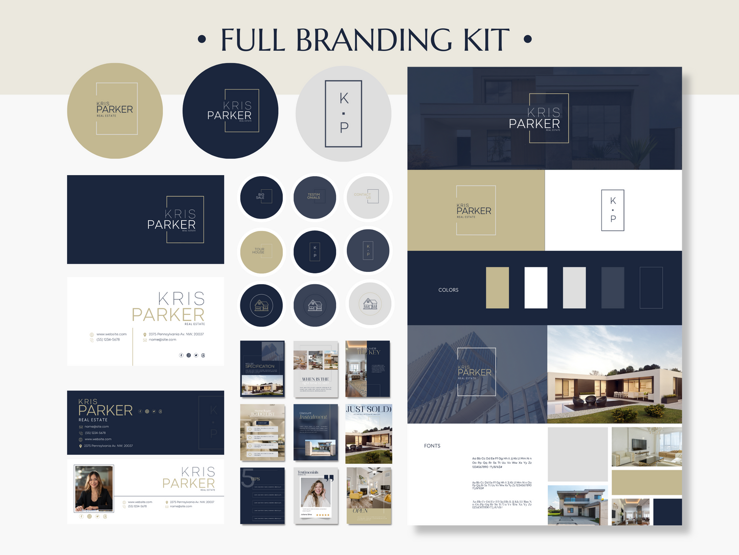 KRIS | REAL ESTATE - REALTOR - EXPERT | DYI Personal Branding Kit | Canva Templates - Logos, Brand Board, Business Card, Email Signature, Social Media Kit
