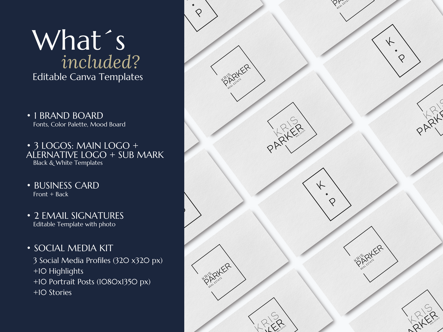 KRIS | REAL ESTATE - REALTOR - EXPERT | DYI Personal Branding Kit | Canva Templates - Logos, Brand Board, Business Card, Email Signature, Social Media Kit