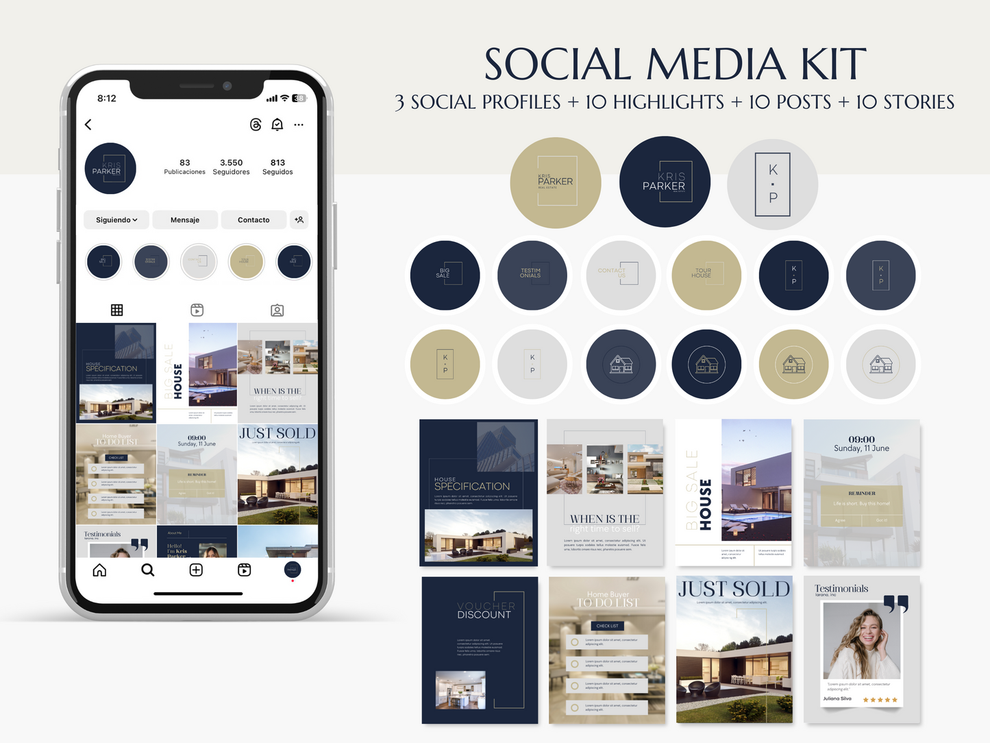 KRIS | REAL ESTATE - REALTOR - EXPERT | DYI Personal Branding Kit | Canva Templates - Logos, Brand Board, Business Card, Email Signature, Social Media Kit