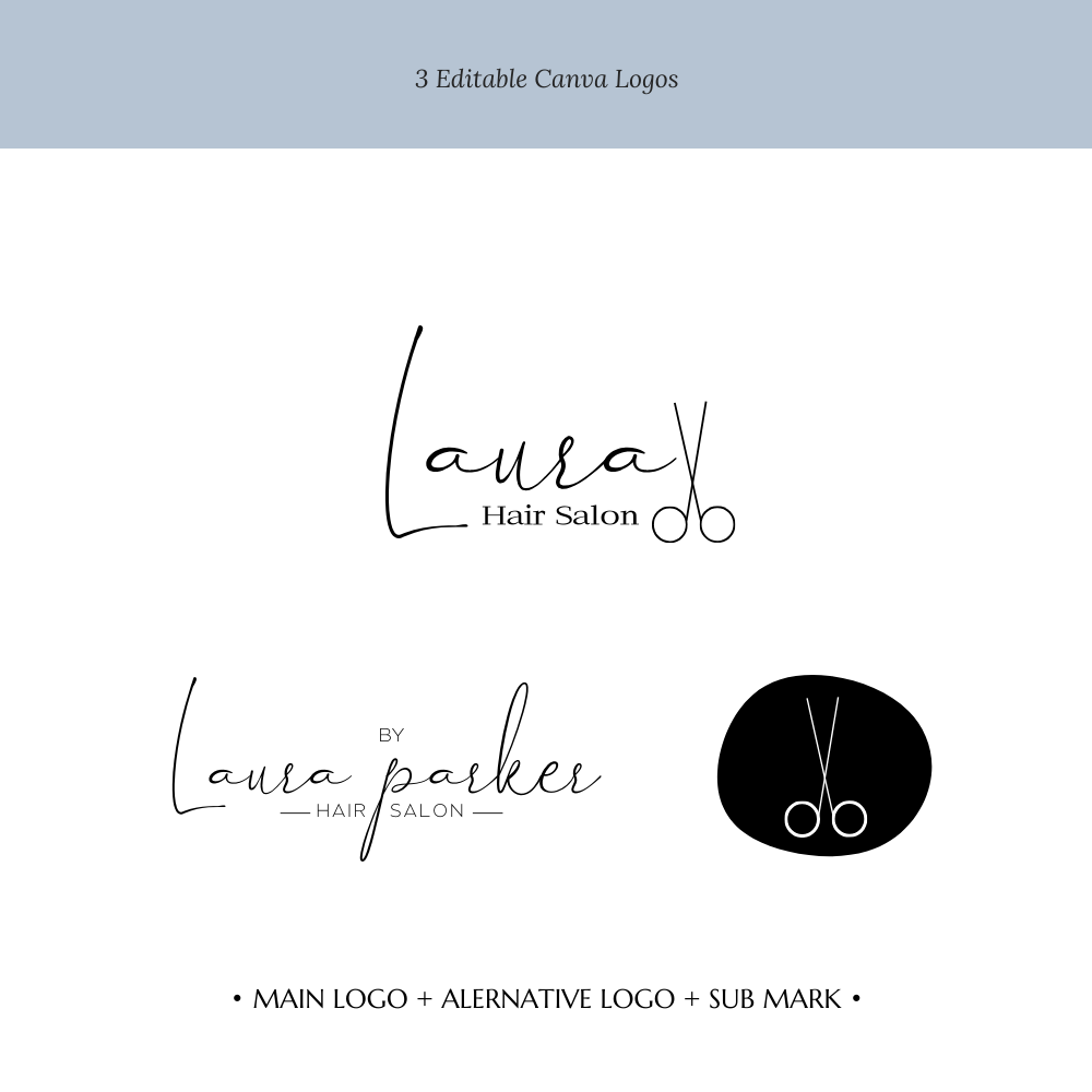 LAURA | Hairstylist & Beauty Salon Logo Kit | DIY Elegant Black & White Canva Template