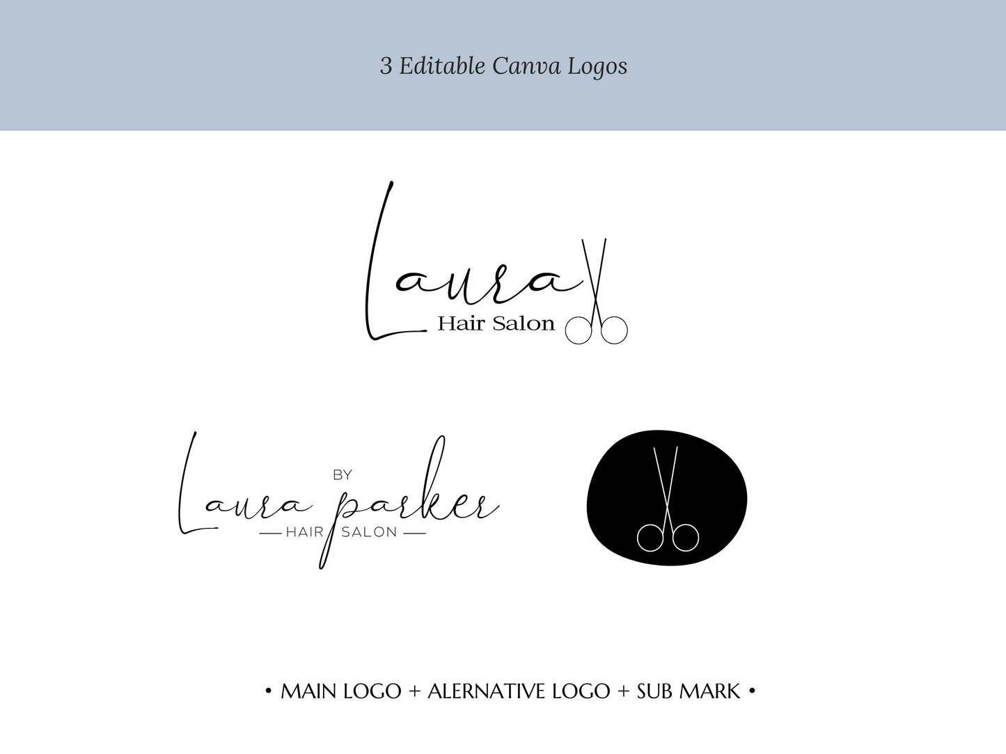 LAURA | Hairstylist & Beauty Salon Logo Kit | DIY Elegant Black & White Canva Template