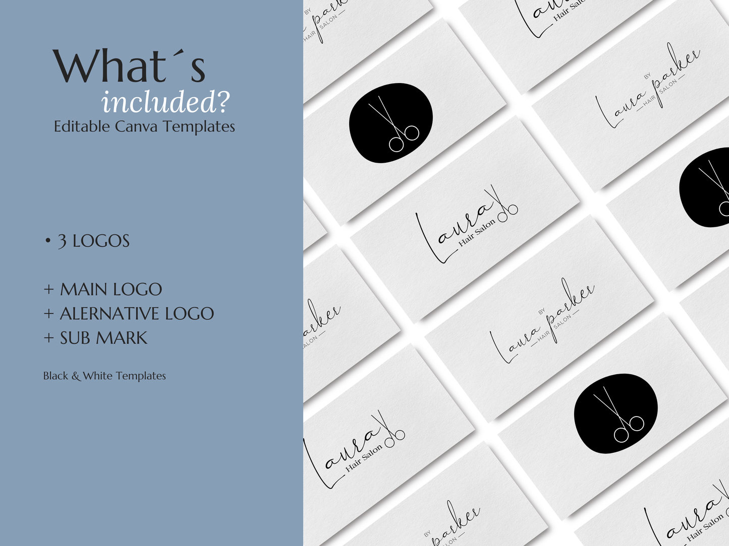 LAURA | Hairstylist & Beauty Salon Logo Kit | DIY Elegant Black & White Canva Template