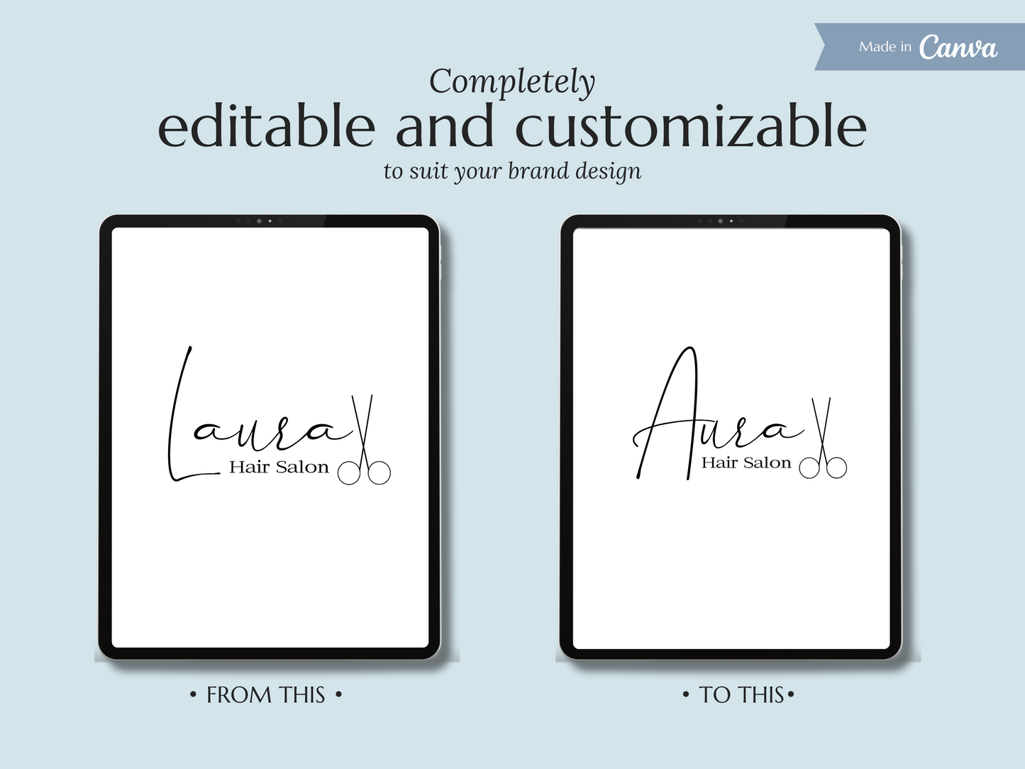 LAURA | Hairstylist & Beauty Salon Logo Kit | DIY Elegant Black & White Canva Template