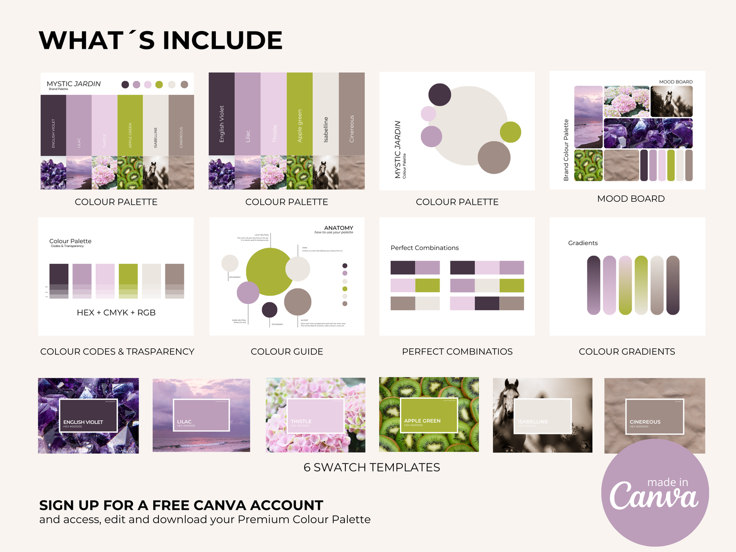 Mystic Jardin | Premium Brand Palette | Editable Canva Colour Palette with Hex Codes | Purple + Brown Business Branding Kit
