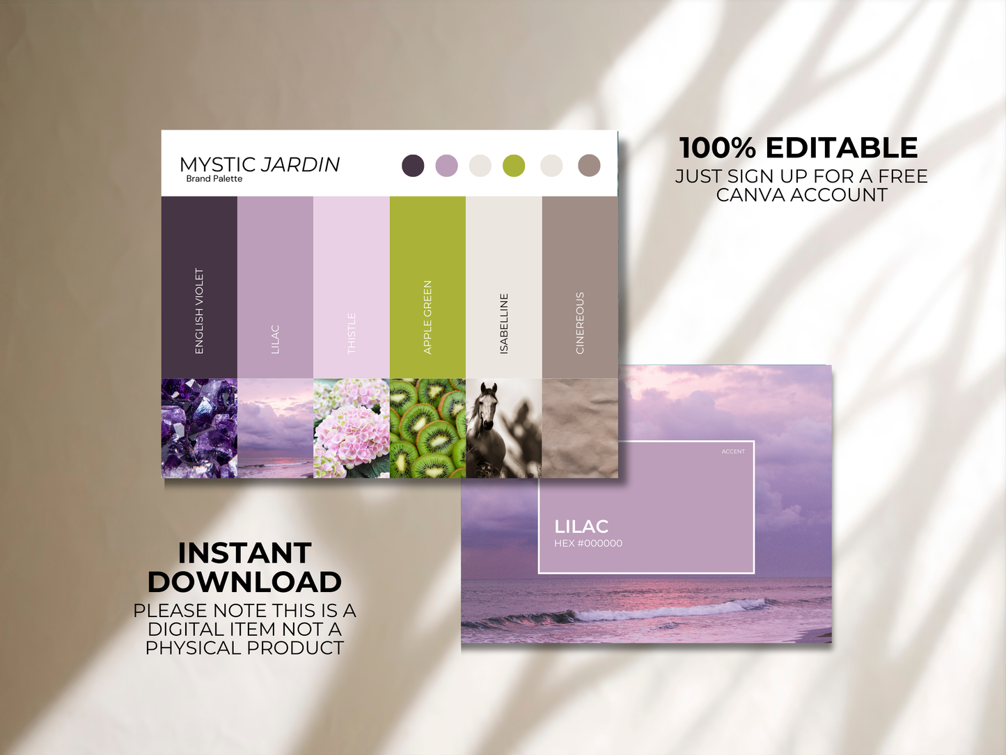 Mystic Jardin | Premium Brand Palette | Editable Canva Colour Palette with Hex Codes | Purple + Brown Business Branding Kit