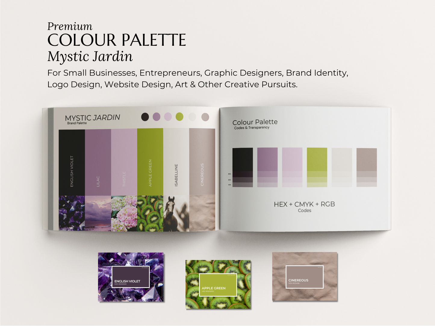 Mystic Jardin | Premium Brand Palette | Editable Canva Colour Palette with Hex Codes | Purple + Brown Business Branding Kit