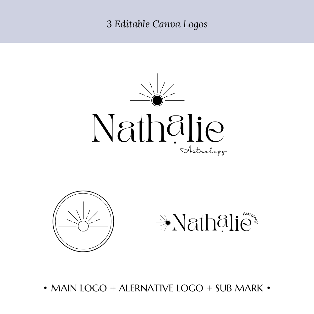 NATHALIE | Astrology & Mystic Logo Kit | DIY Black & White Canva Template, Elegant Branding