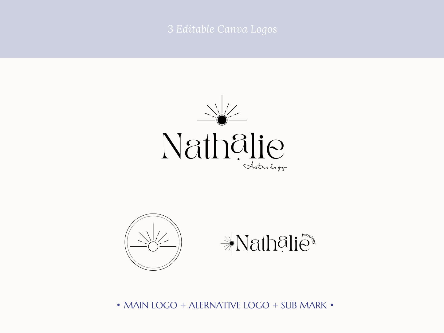 NATHALIE | Astrology & Mystic Logo Kit | DIY Black & White Canva Template, Elegant Branding
