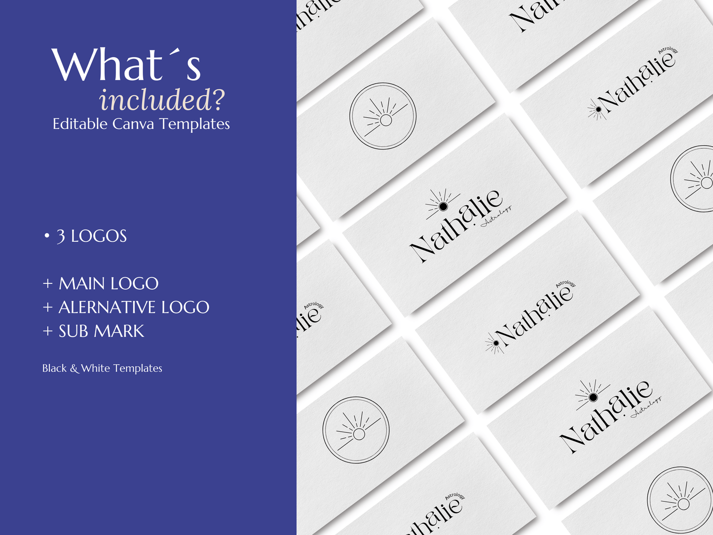 NATHALIE | Astrology & Mystic Logo Kit | DIY Black & White Canva Template, Elegant Branding