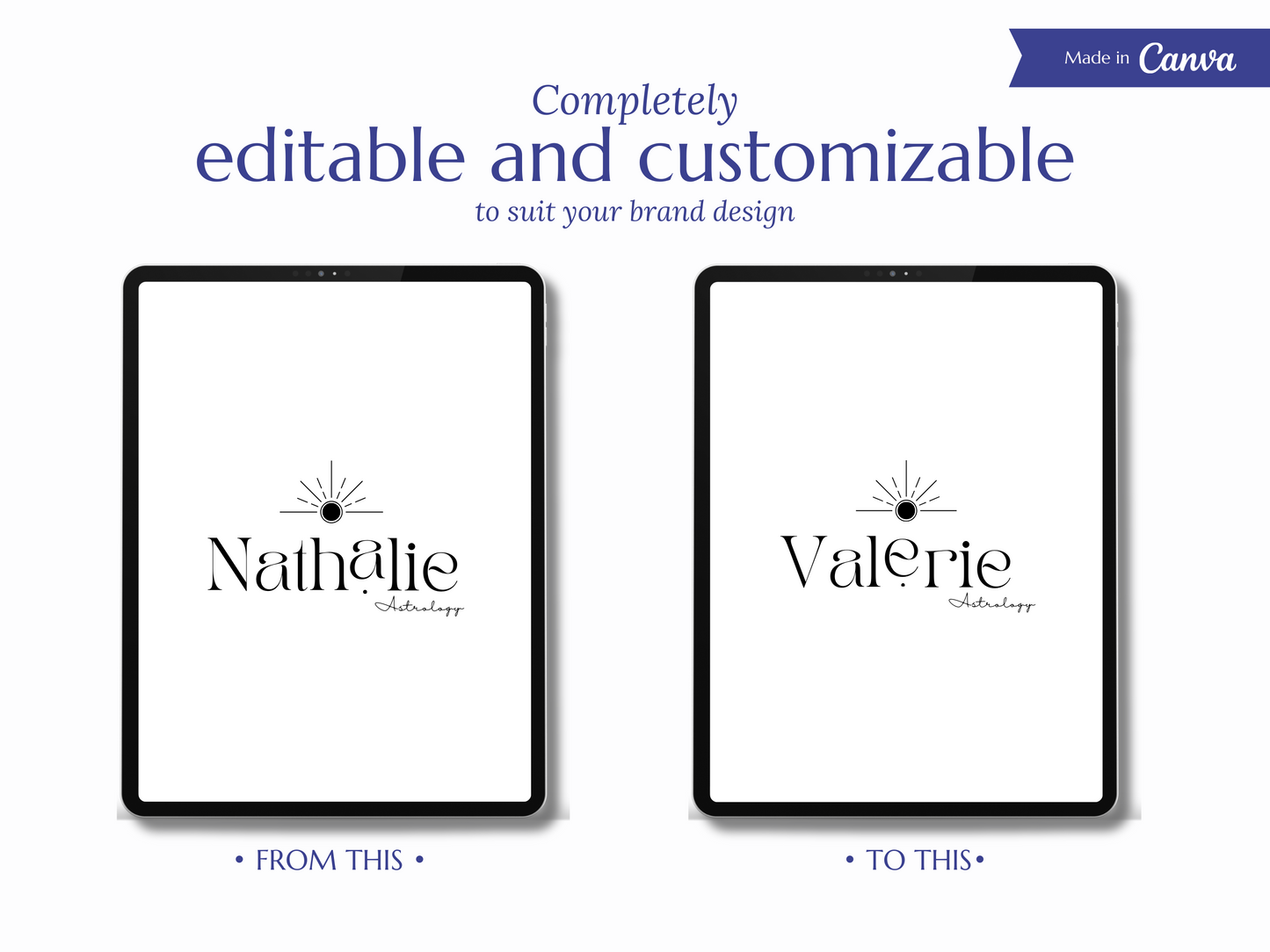 NATHALIE | Astrology & Mystic Logo Kit | DIY Black & White Canva Template, Elegant Branding