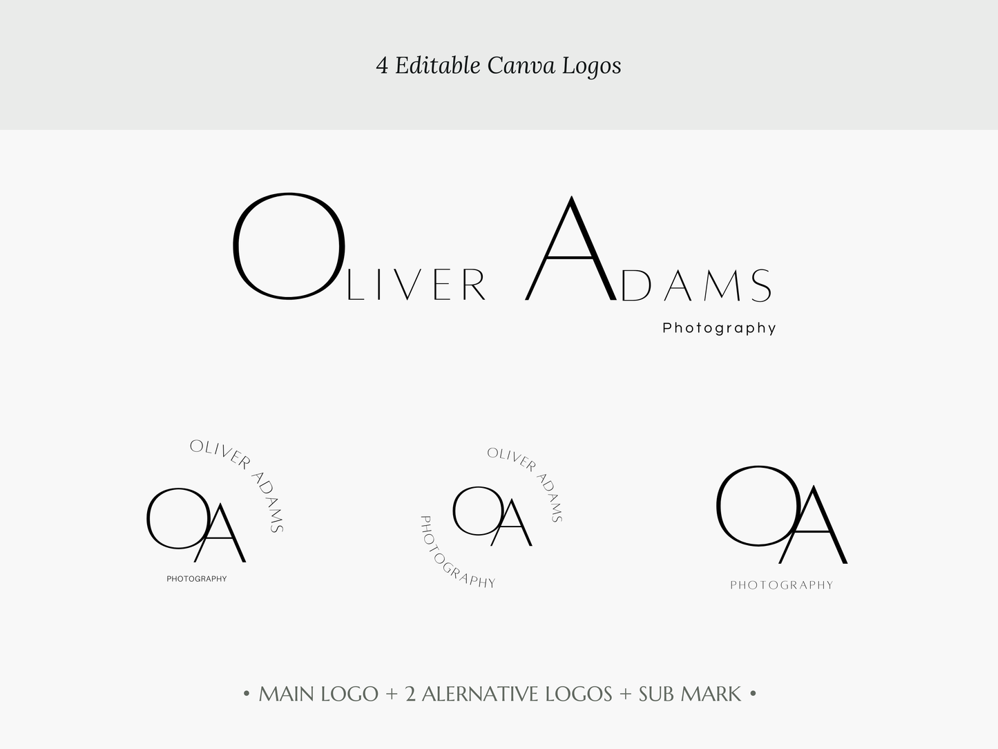 OLIVER | Photographer Logo Kit | DIY Black & White Canva Template, Aesthetic Branding Design