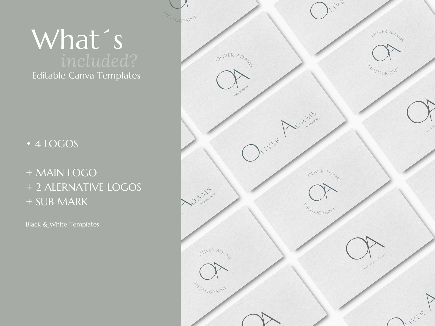 OLIVER | Photographer Logo Kit | DIY Black & White Canva Template, Aesthetic Branding Design