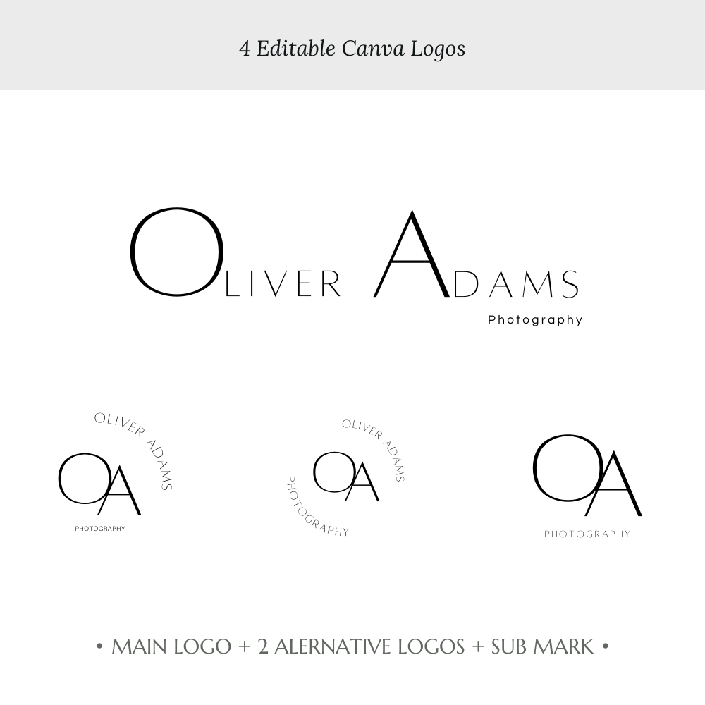 OLIVER | Photographer Logo Kit | DIY Black & White Canva Template, Aesthetic Branding Design