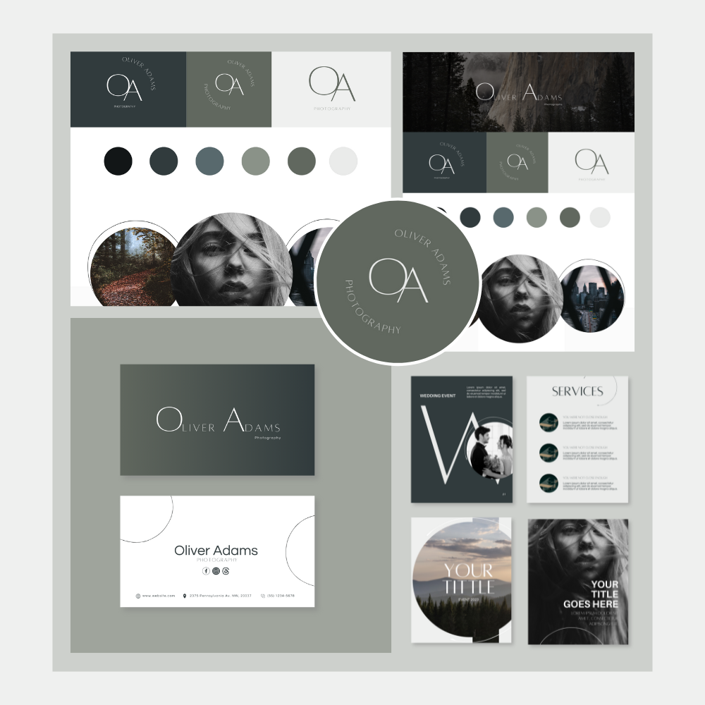 OLIVER | PHOTOGRAPHY | Editable Branding Kit | Canva Templates - Logos, Brand Board, Business Card, Email Signature, Social Media Kit