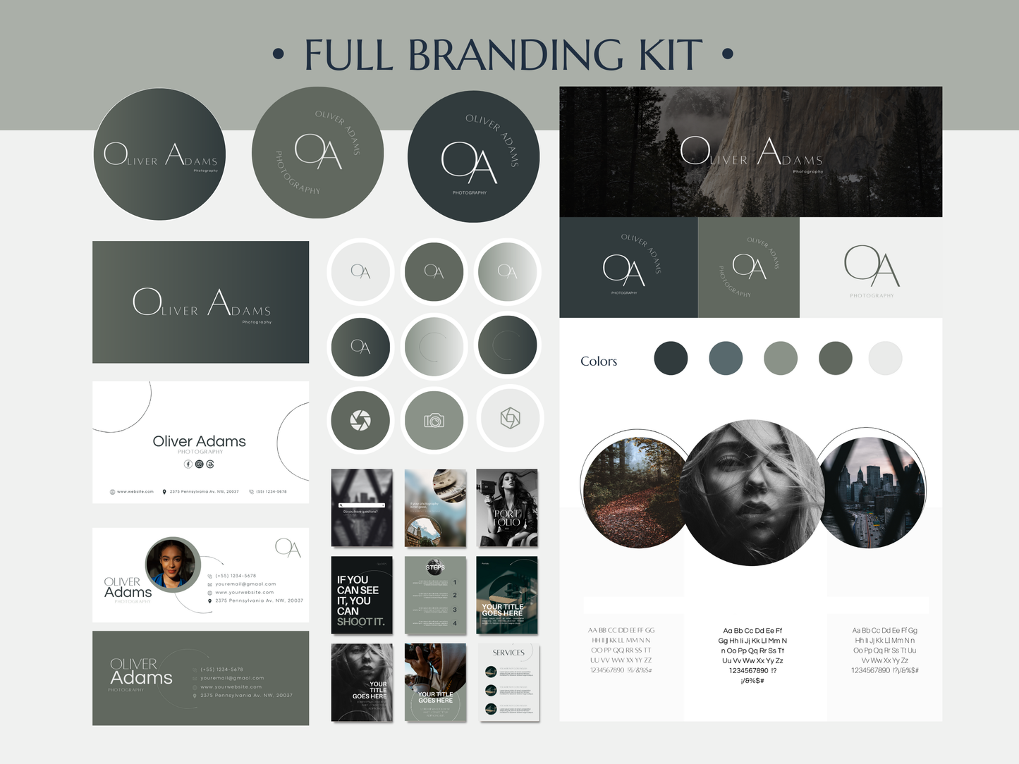 OLIVER | PHOTOGRAPHY | Editable Branding Kit | Canva Templates - Logos, Brand Board, Business Card, Email Signature, Social Media Kit