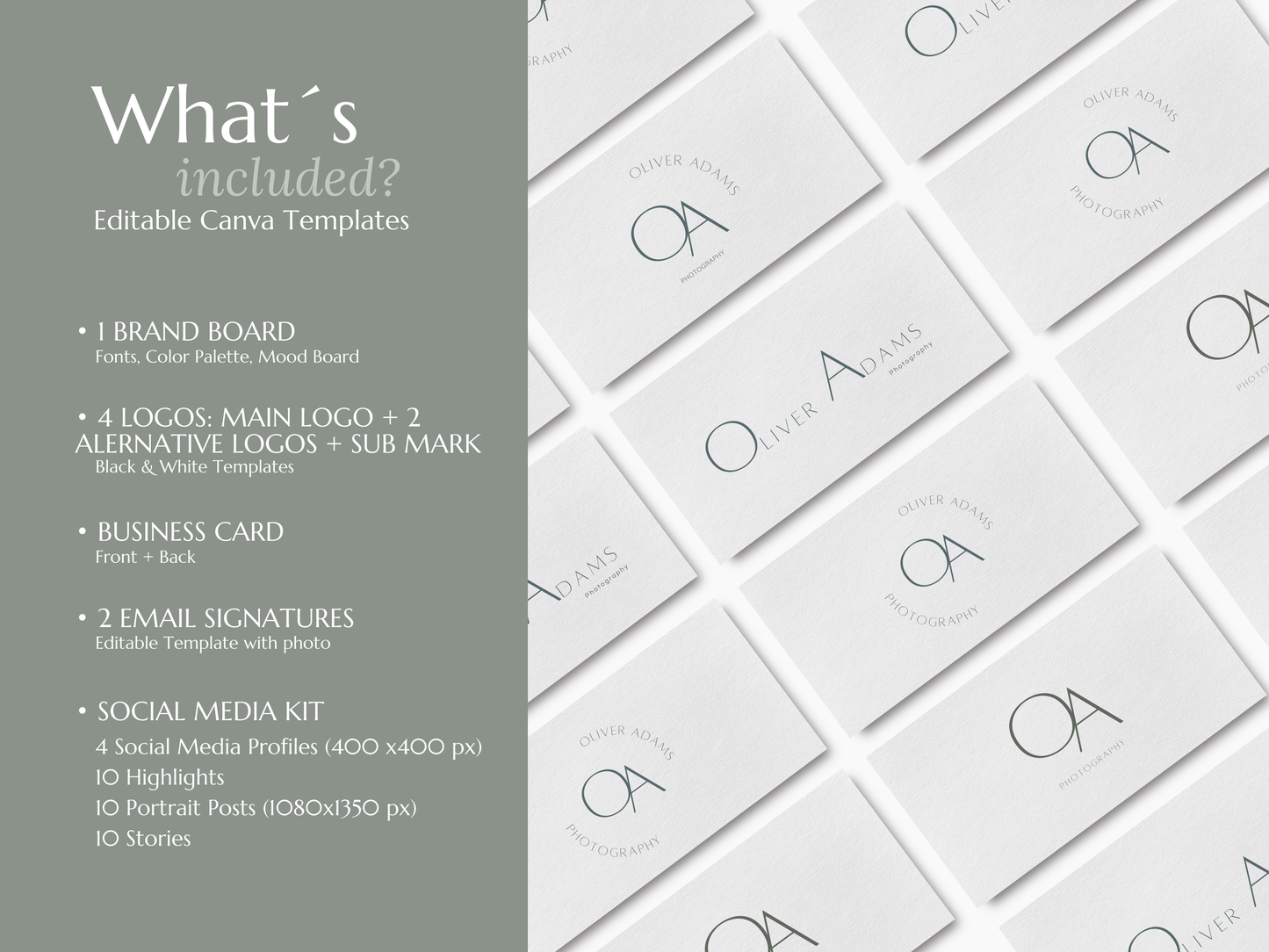 OLIVER | PHOTOGRAPHY | Editable Branding Kit | Canva Templates - Logos, Brand Board, Business Card, Email Signature, Social Media Kit