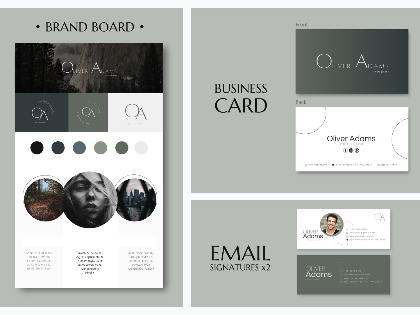 OLIVER | PHOTOGRAPHY | Editable Branding Kit | Canva Templates - Logos, Brand Board, Business Card, Email Signature, Social Media Kit