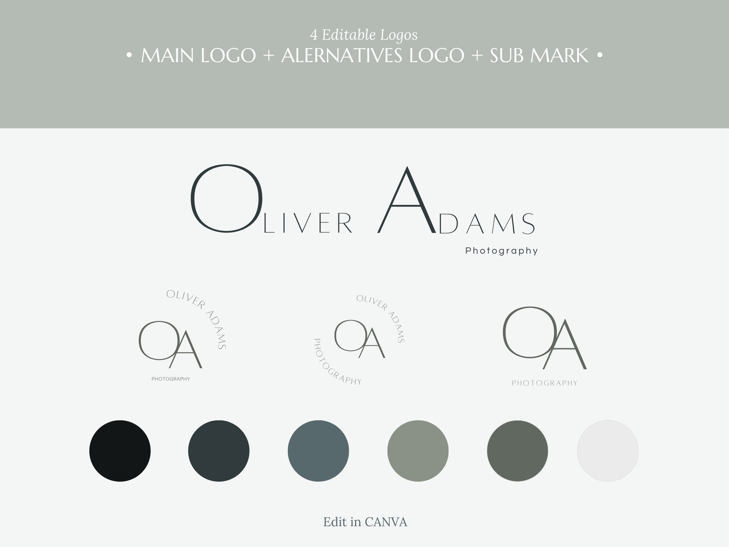 OLIVER | PHOTOGRAPHY | Editable Branding Kit | Canva Templates - Logos, Brand Board, Business Card, Email Signature, Social Media Kit