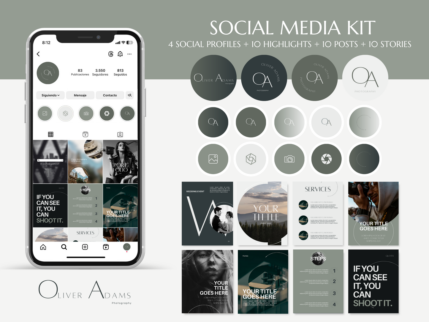 OLIVER | PHOTOGRAPHY | Editable Branding Kit | Canva Templates - Logos, Brand Board, Business Card, Email Signature, Social Media Kit