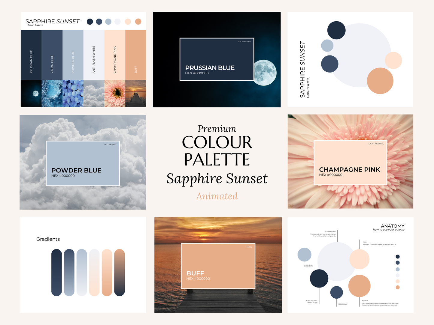 Sapphire Sunset | Modern Brand Palette | Premium Canva Colour Palette with Hex Codes | Blue + Peach Branding Kit