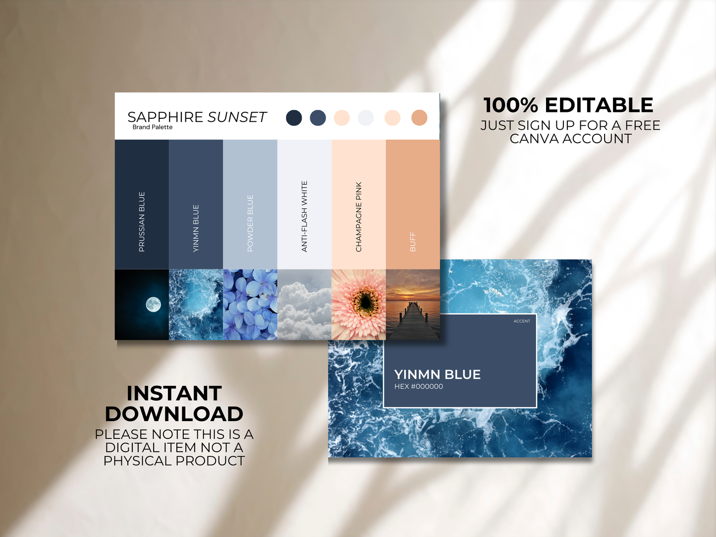 Sapphire Sunset | Modern Brand Palette | Premium Canva Colour Palette with Hex Codes | Blue + Peach Branding Kit