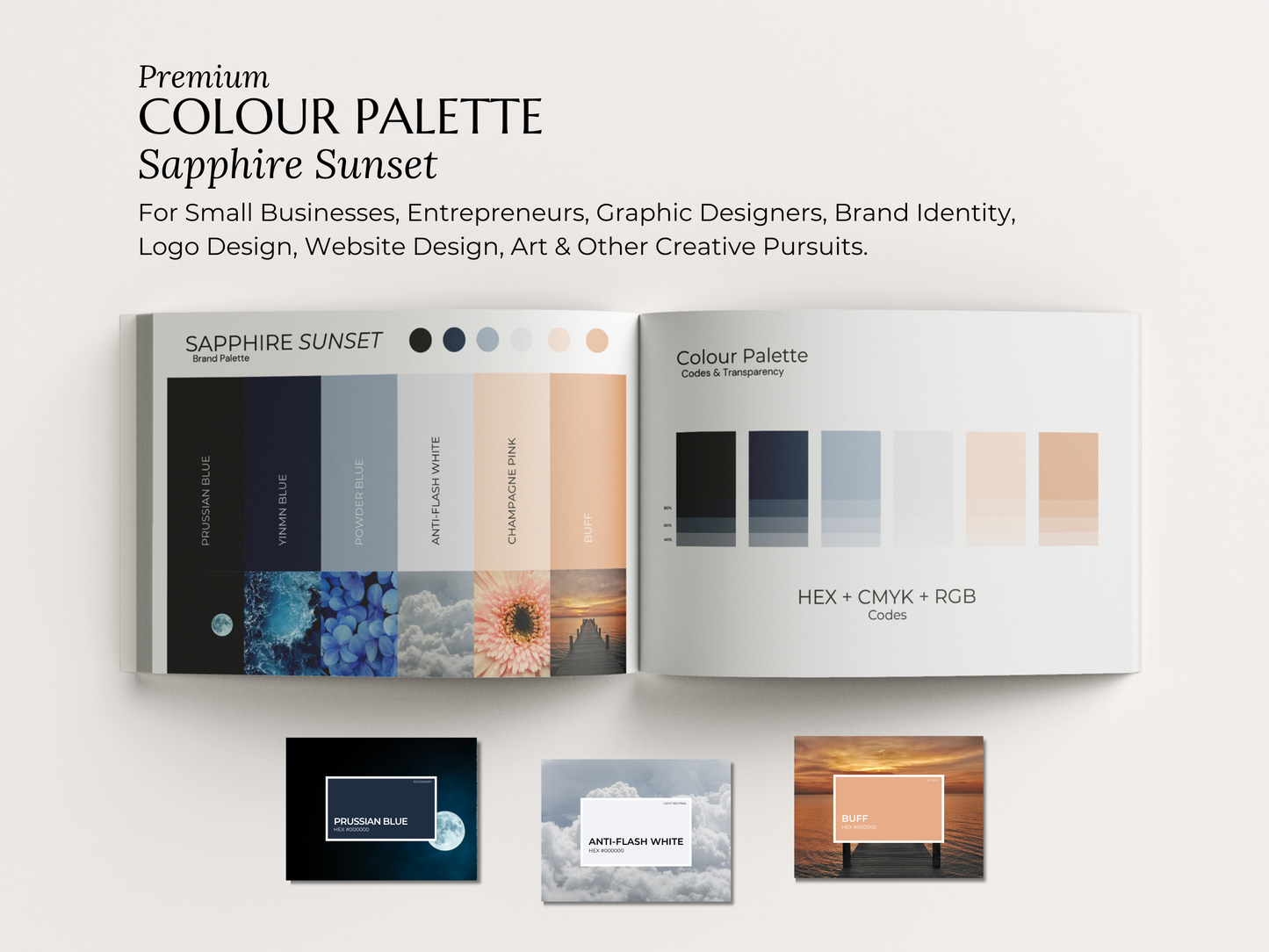 Sapphire Sunset | Modern Brand Palette | Premium Canva Colour Palette with Hex Codes | Blue + Peach Branding Kit