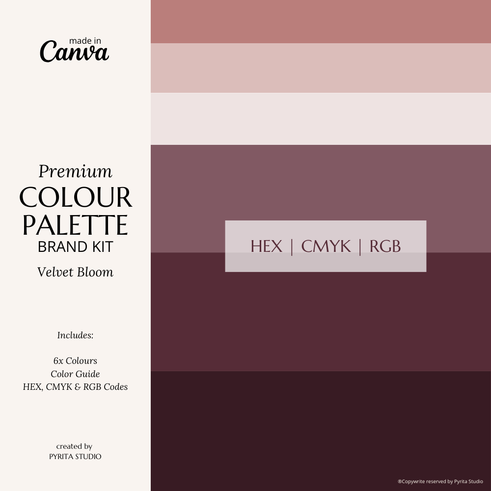 Velvet Bloom | Premium Brand Palette | Editable Canva Template with Hex Codes | Pink + Purple Vintage Colour Palette