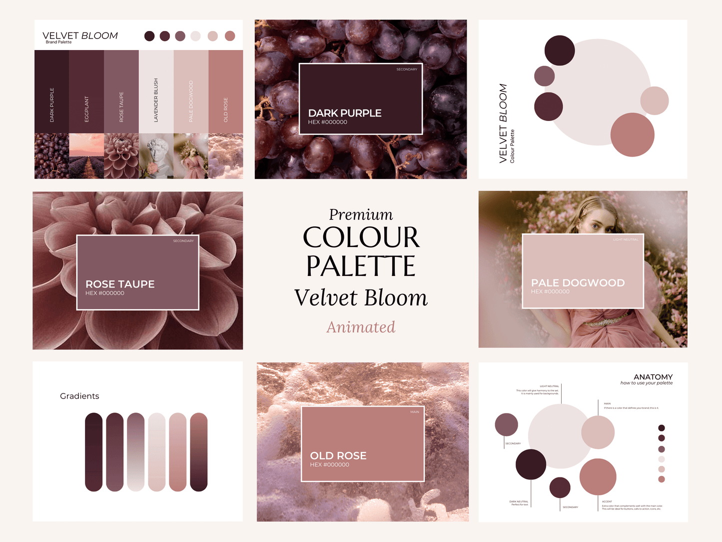 Velvet Bloom | Premium Brand Palette | Editable Canva Template with Hex Codes | Pink + Purple Vintage Colour Palette