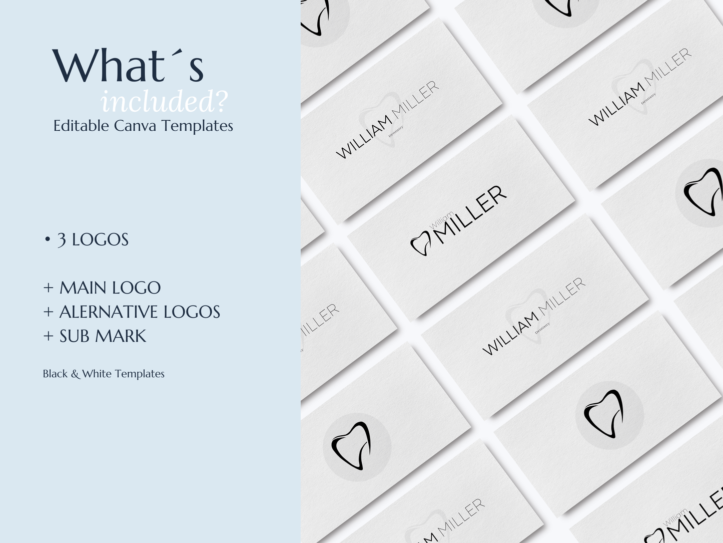 WILLIAM | Dentistry Logo Kit | DIY Black & White Canva Template, Professional Branding Package