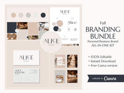 ALICE | EVENT - WEDDING PLANNER | Editable Personal Branding Kit | Canva Templates - Logos, Brand Board, Business Card, Email Signature, Social Media Kit