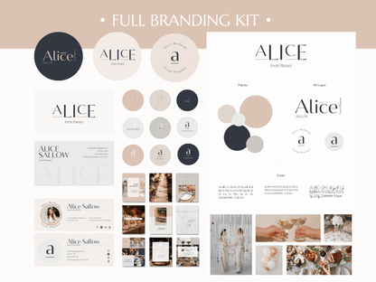 ALICE | EVENT - WEDDING PLANNER | Editable Personal Branding Kit | Canva Templates - Logos, Brand Board, Business Card, Email Signature, Social Media Kit