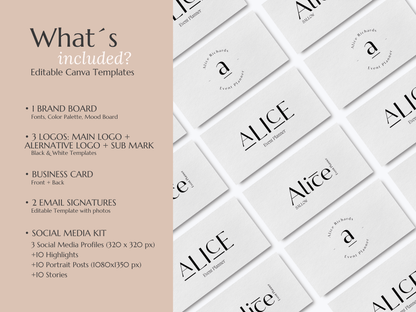 ALICE | EVENT - WEDDING PLANNER | Editable Personal Branding Kit | Canva Templates - Logos, Brand Board, Business Card, Email Signature, Social Media Kit