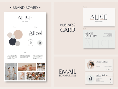 ALICE | EVENT - WEDDING PLANNER | Editable Personal Branding Kit | Canva Templates - Logos, Brand Board, Business Card, Email Signature, Social Media Kit