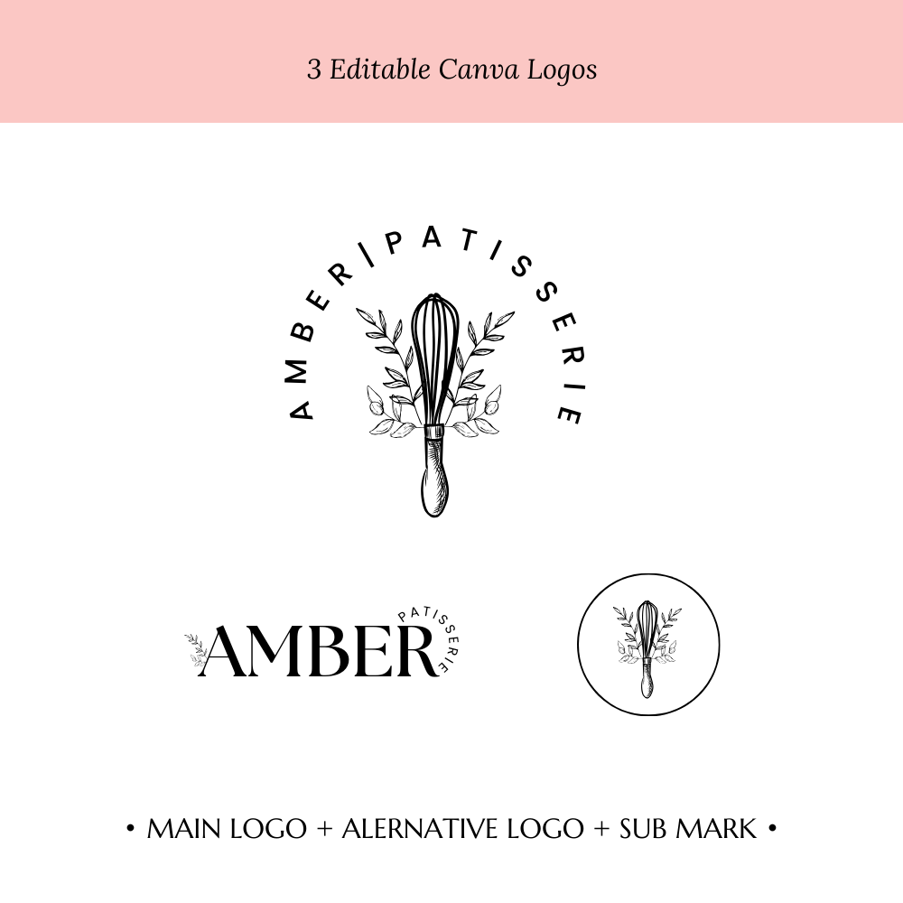 AMBER | Bakery Logo Kit | DIY Canva Design Template, Black & White Elegant Branding