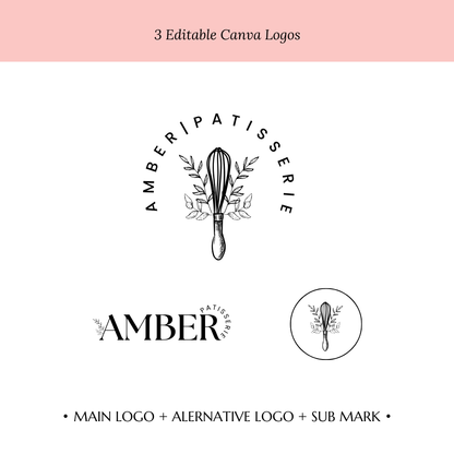 AMBER | Bakery Logo Kit | DIY Canva Design Template, Black & White Elegant Branding