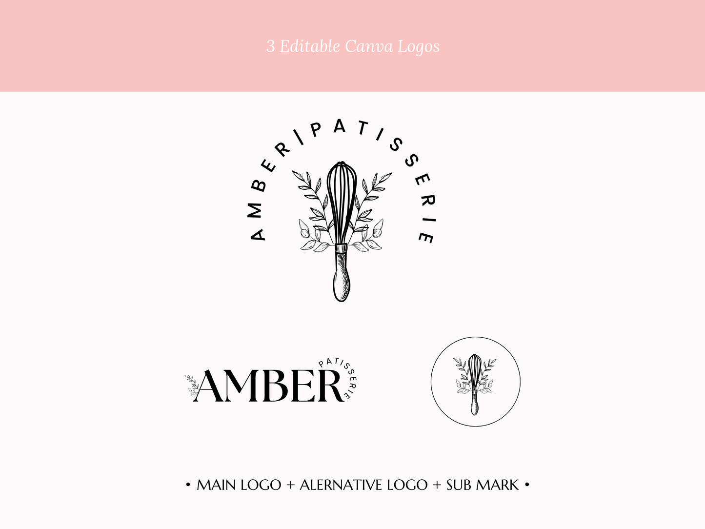 AMBER | Bakery Logo Kit | DIY Canva Design Template, Black & White Elegant Branding